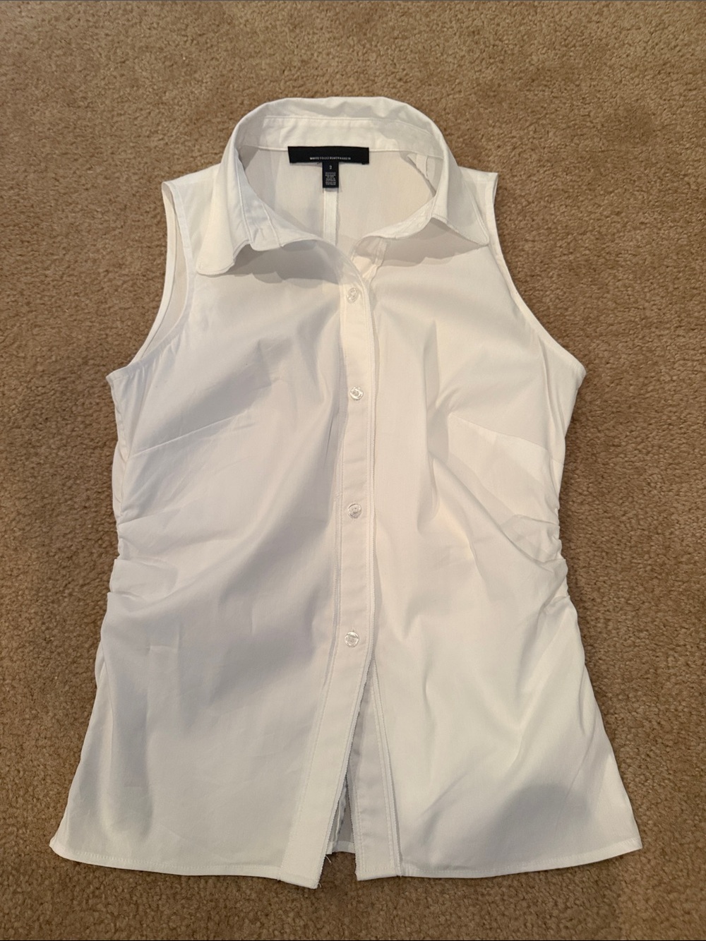 White House Black Market Sleeveless White Button-Down Collared Top